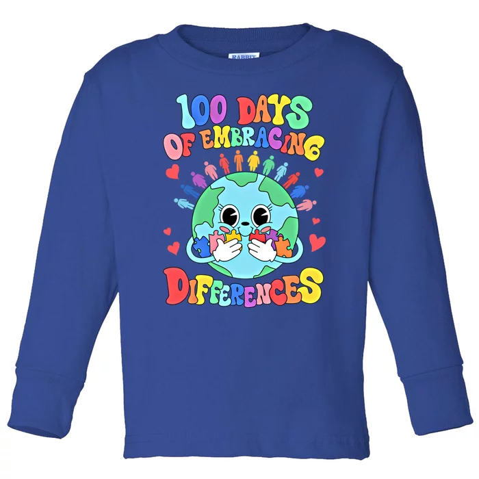 100 Days Of Embracing Differences Autism Awareness Teacher Funny Gift Toddler Long Sleeve Shirt