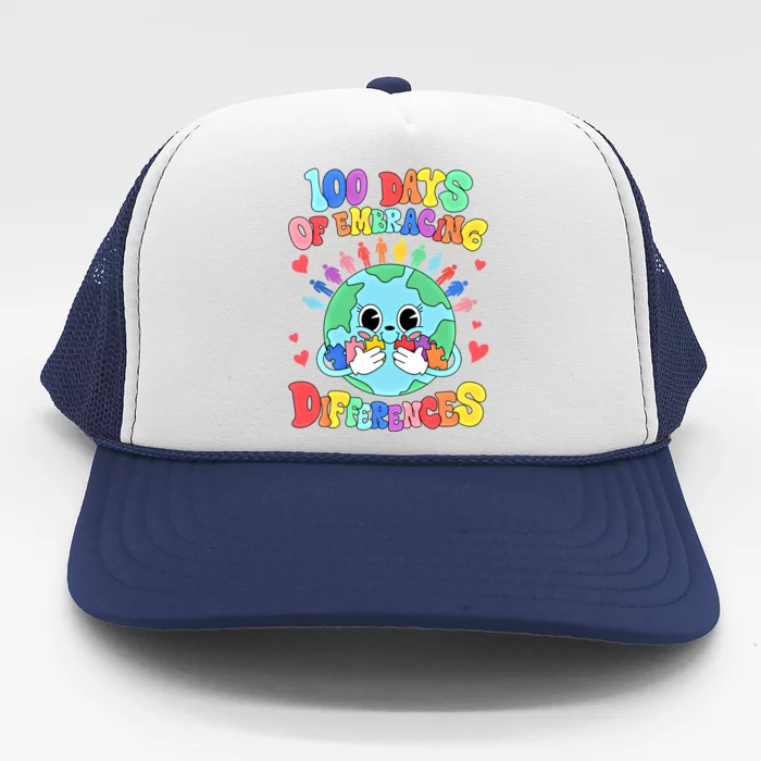 100 Days Of Embracing Differences Autism Awareness Teacher Funny Gift Trucker Hat