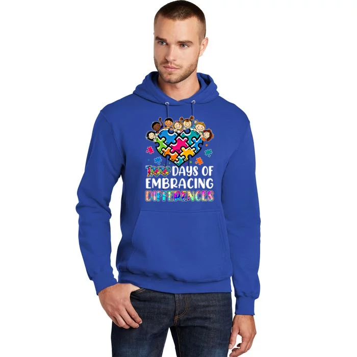 100 Days Of School Embracing Differences Autism Support Cool Gift Tall Hoodie