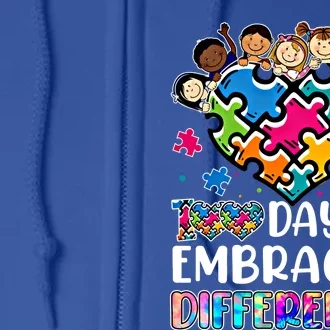 100 Days Of School Embracing Differences Autism Support Cool Gift Full Zip Hoodie