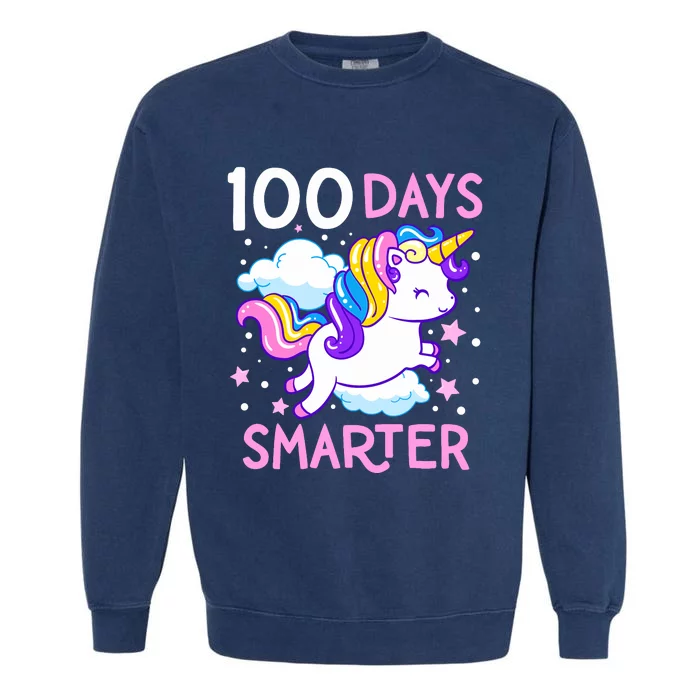 100th Day of School Unicorn 100 Days Smarter Kindergarten Garment-Dyed Sweatshirt