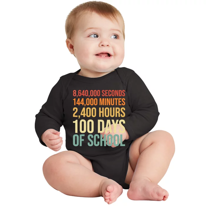 100 Days Of School Teacher Outfit 80s Retro Vintage Student Baby Long Sleeve Bodysuit