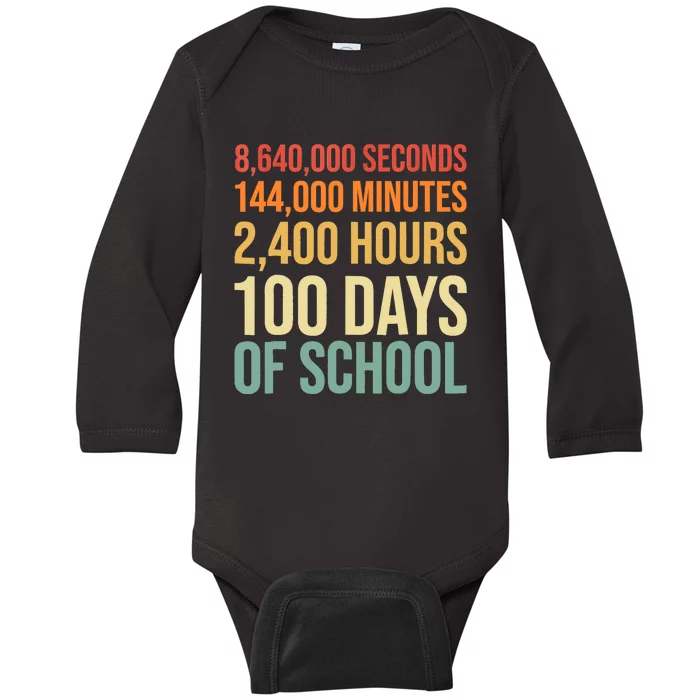 100 Days Of School Teacher Outfit 80s Retro Vintage Student Baby Long Sleeve Bodysuit