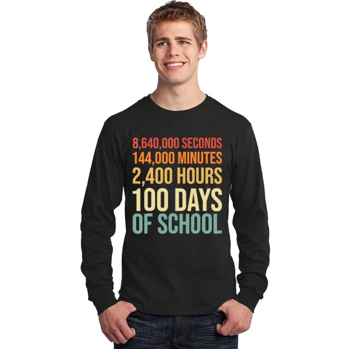 100 Days Of School Teacher Outfit 80s Retro Vintage Student Tall Long Sleeve T-Shirt