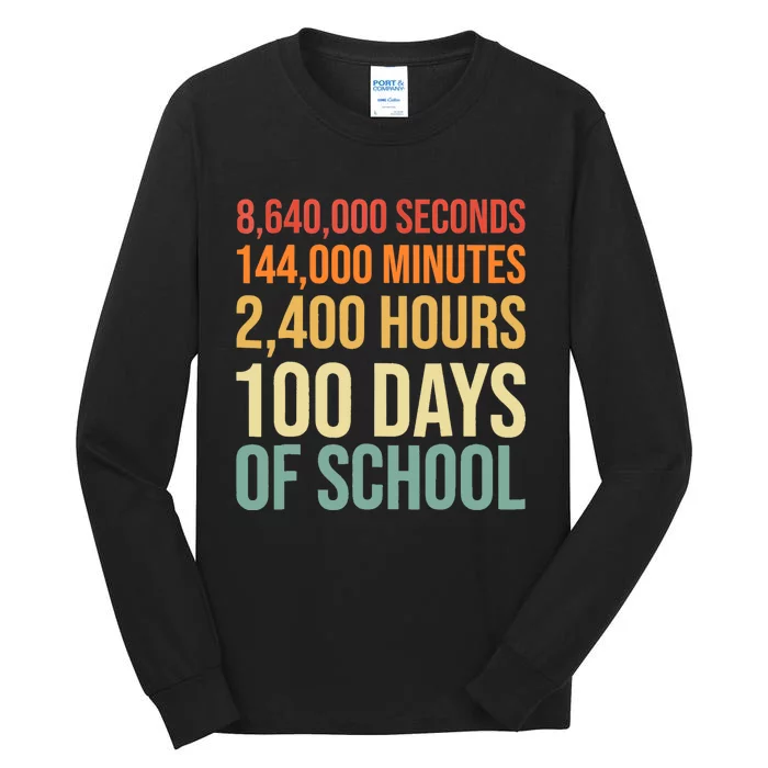 100 Days Of School Teacher Outfit 80s Retro Vintage Student Tall Long Sleeve T-Shirt