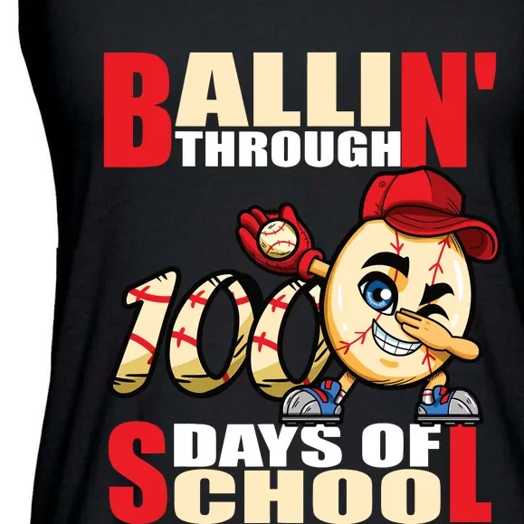 100 days of school baseball boy 100th day Ladies Essential Flowy Tank