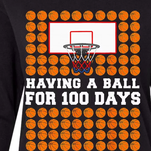 100 Days Of School Basketball 100th Day Balls Womens Cotton Relaxed Long Sleeve T-Shirt