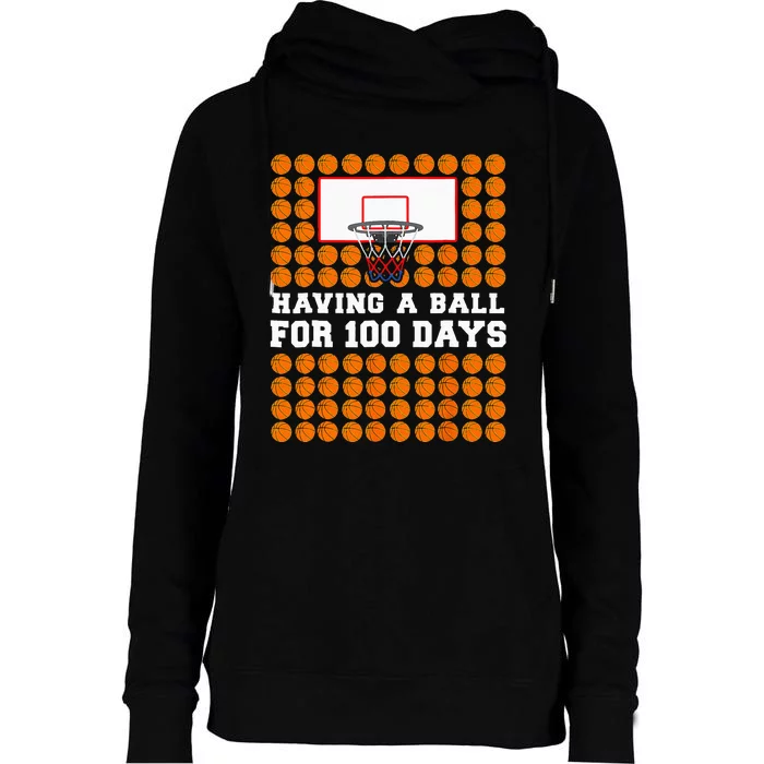 100 Days Of School Basketball 100th Day Balls Womens Funnel Neck Pullover Hood