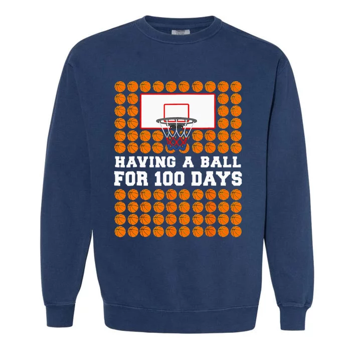 100 Days Of School Basketball 100th Day Balls Garment-Dyed Sweatshirt