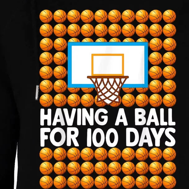 100 Days Of School Basketball 100th Day Balls Womens Funnel Neck Pullover Hood