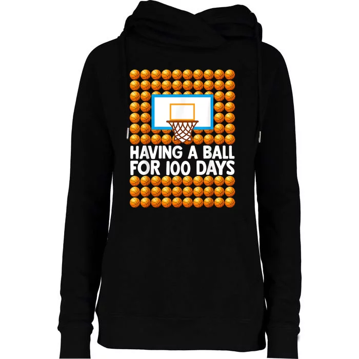 100 Days Of School Basketball 100th Day Balls Womens Funnel Neck Pullover Hood