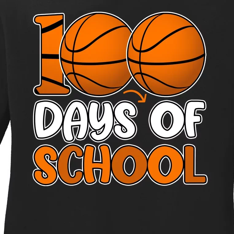 100 Days Of School Basketball Fan Cute Ladies Long Sleeve Shirt