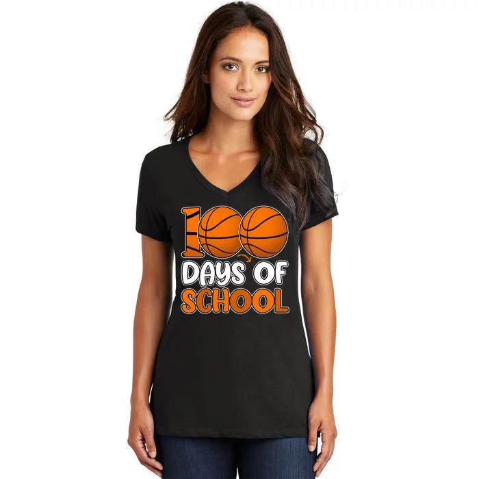 100 Days Of School Basketball Fan Cute Women's V-Neck T-Shirt