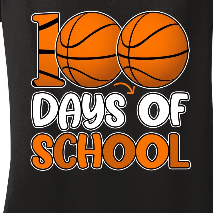 100 Days Of School Basketball Fan Cute Women's V-Neck T-Shirt