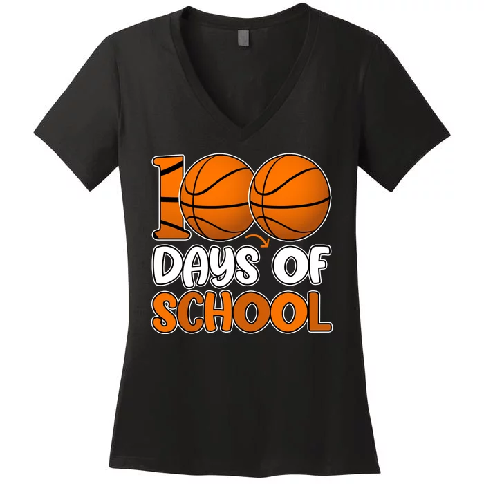 100 Days Of School Basketball Fan Cute Women's V-Neck T-Shirt