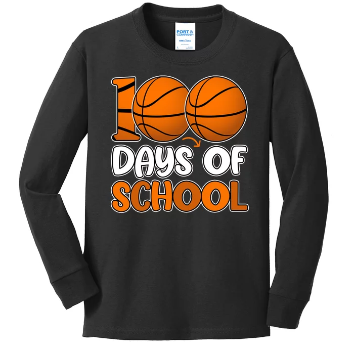 100 Days Of School Basketball Fan Cute Kids Long Sleeve Shirt