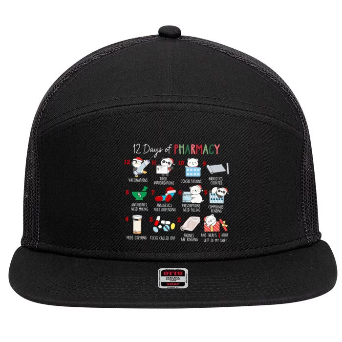 12 Days Of Pharmacy Christmas Pharmacist Tech Medication 7 Panel Mesh Trucker Snapback Hat