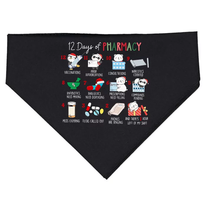 12 Days Of Pharmacy Christmas Pharmacist Tech Medication USA-Made Doggie Bandana