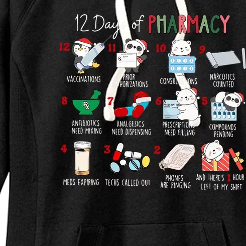 12 Days Of Pharmacy Christmas Pharmacist Tech Medication Women's Fleece Hoodie