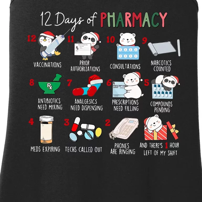 12 Days Of Pharmacy Christmas Pharmacist Tech Medication Ladies Essential Tank