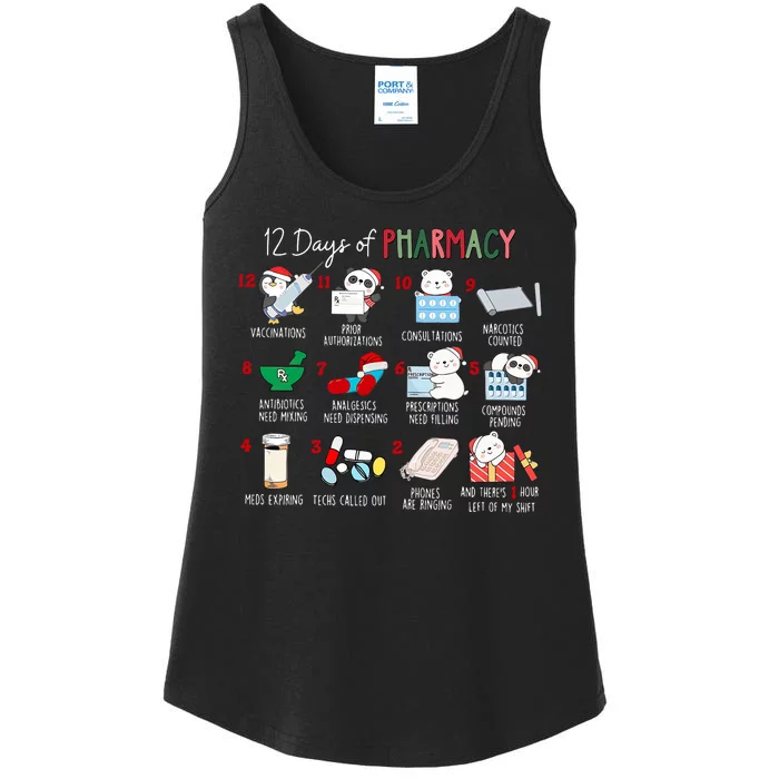 12 Days Of Pharmacy Christmas Pharmacist Tech Medication Ladies Essential Tank