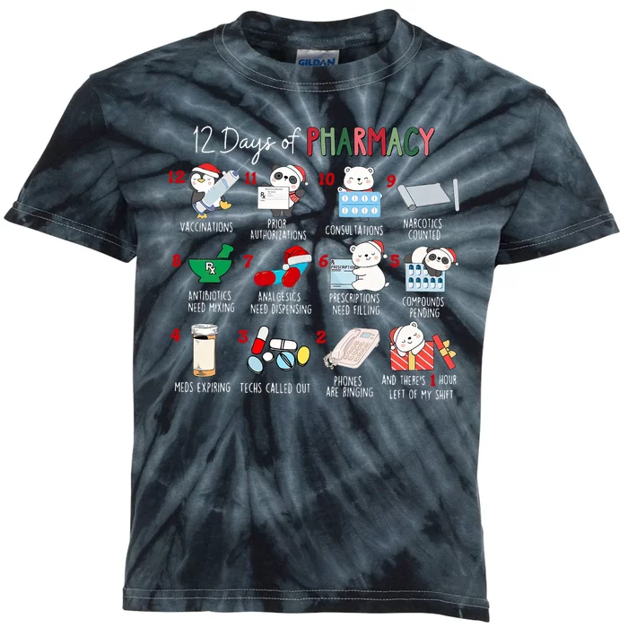 12 Days Of Pharmacy Christmas Pharmacist Tech Medication Kids Tie-Dye T-Shirt