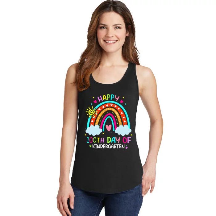 100th Day Of Kindergarten School Rainbow 100 Days Smarter Ladies Essential Tank