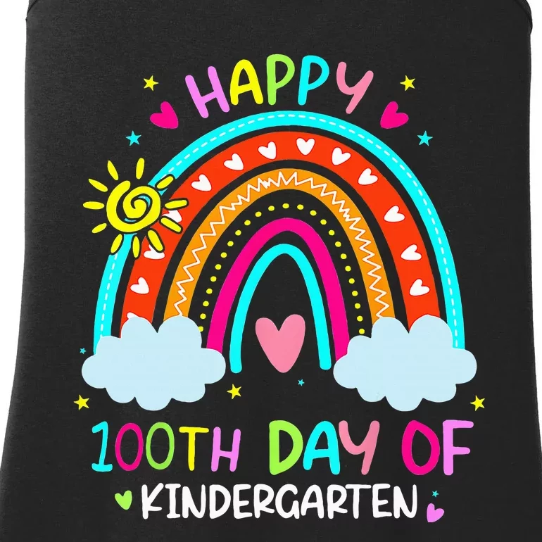 100th Day Of Kindergarten School Rainbow 100 Days Smarter Ladies Essential Tank