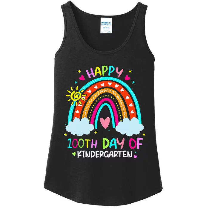 100th Day Of Kindergarten School Rainbow 100 Days Smarter Ladies Essential Tank