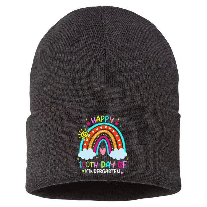 100th Day Of Kindergarten School Rainbow 100 Days Smarter Sustainable Knit Beanie