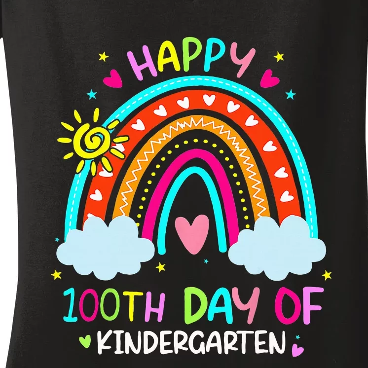 100th Day Of Kindergarten School Rainbow 100 Days Smarter Women's V-Neck T-Shirt