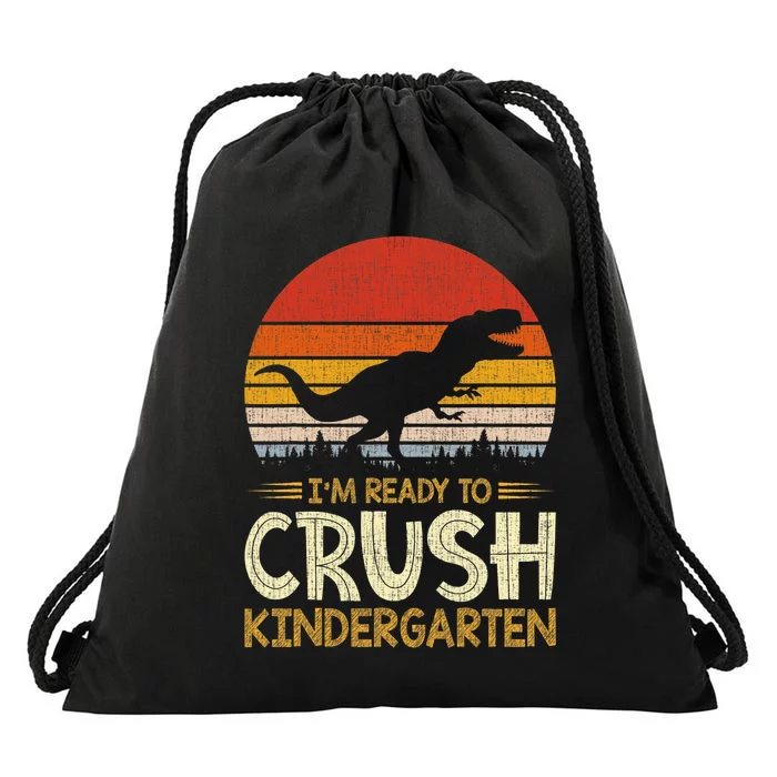 1st Day Of Kindergarten Im Ready To Crush Dinosaur Boy Drawstring Bag