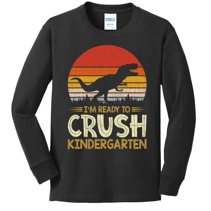 1st Day Of Kindergarten Im Ready To Crush Dinosaur Boy Kids Long Sleeve Shirt