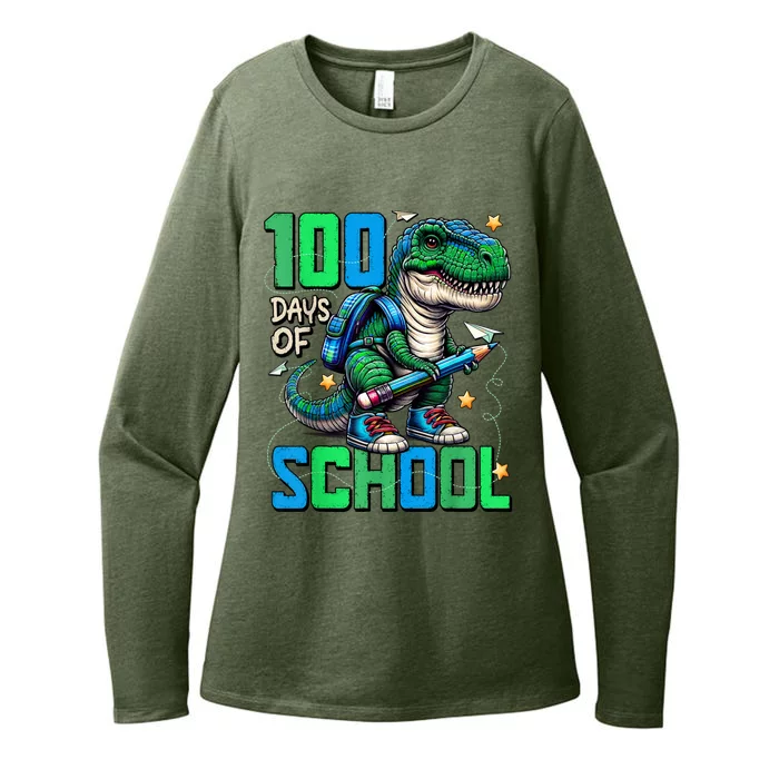 100 Days Of School Trex 100 Days Smarter 100th Day Of School Womens CVC Long Sleeve Shirt