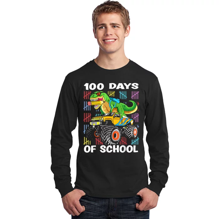 100th Day Of School 100 Days School Truck Dinosaur Long Sleeve Shirt