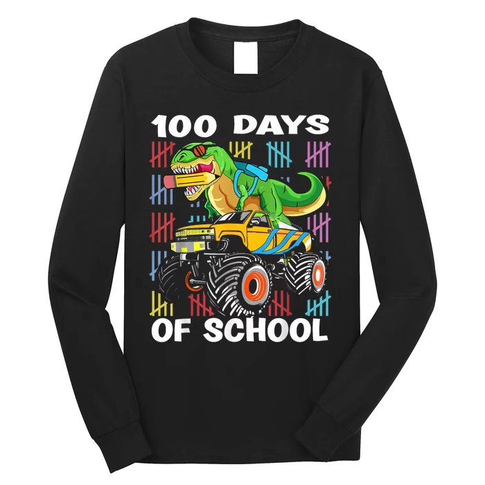 100th Day Of School 100 Days School Truck Dinosaur Long Sleeve Shirt