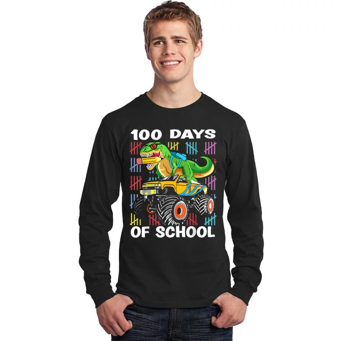 100th Day Of School 100 Days School Truck Dinosaur Tall Long Sleeve T-Shirt