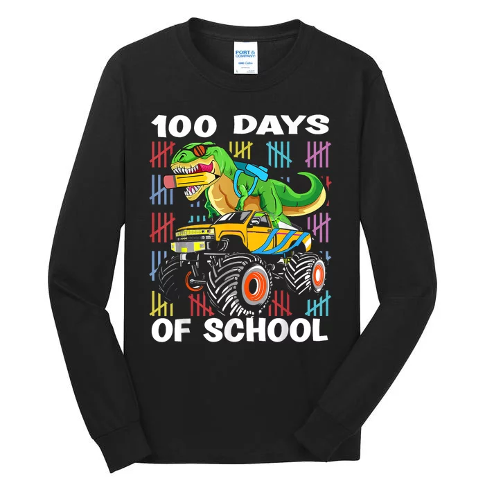 100th Day Of School 100 Days School Truck Dinosaur Tall Long Sleeve T-Shirt