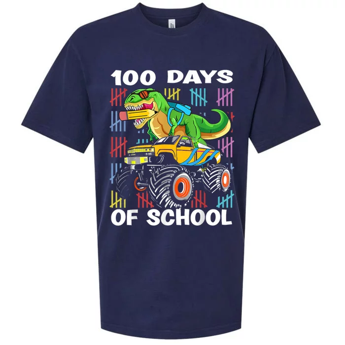 100th Day Of School 100 Days School Truck Dinosaur Sueded Cloud Jersey T-Shirt