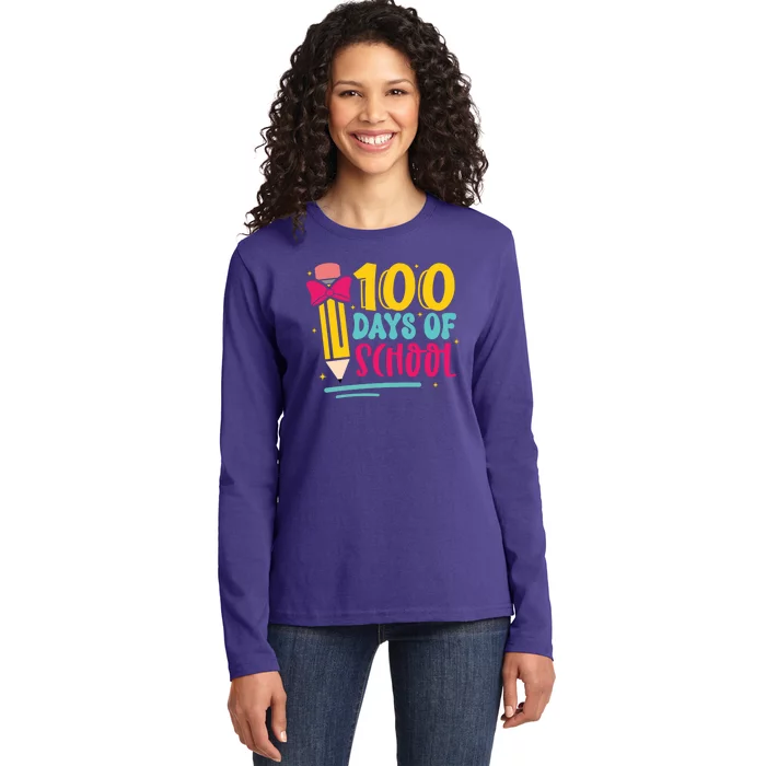 100 Days Of School Cute Education Ladies Long Sleeve Shirt