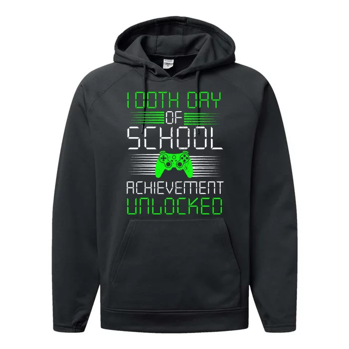 100 Days Of School Achievement Unlocked Video Game 100th Day Performance Fleece Hoodie