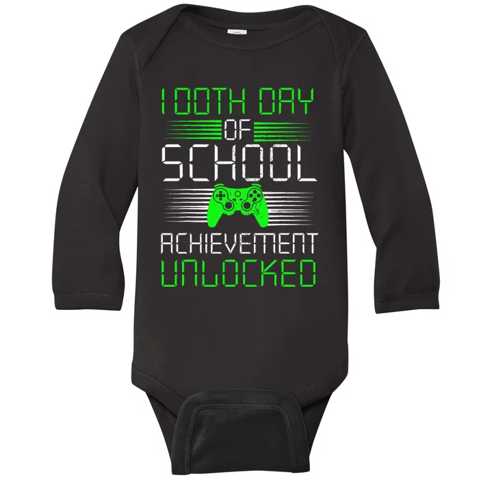 100 Days Of School Achievement Unlocked Video Game 100th Day Baby Long Sleeve Bodysuit