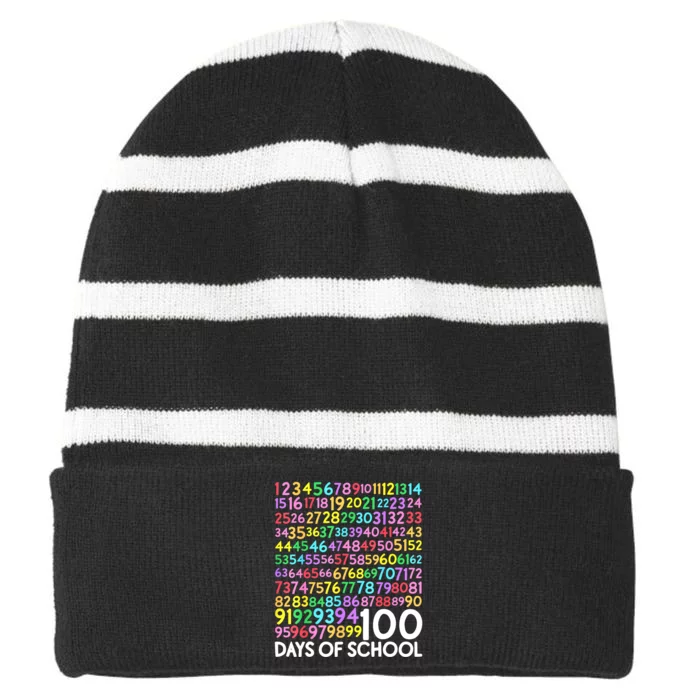 100th Day Of School Teacher 100 Days Math Numbers Striped Beanie with Solid Band