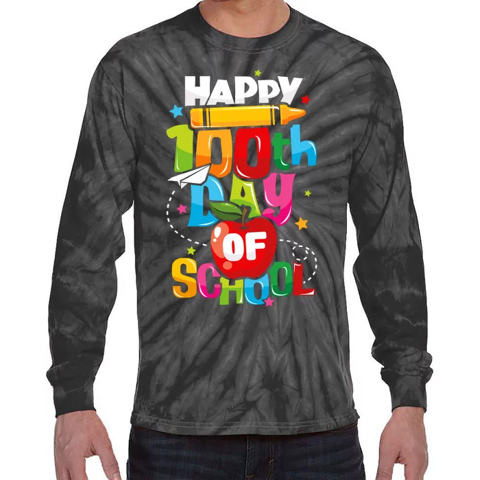 100th Day Of School Teachers Happy 100 Days Tie-Dye Long Sleeve Shirt