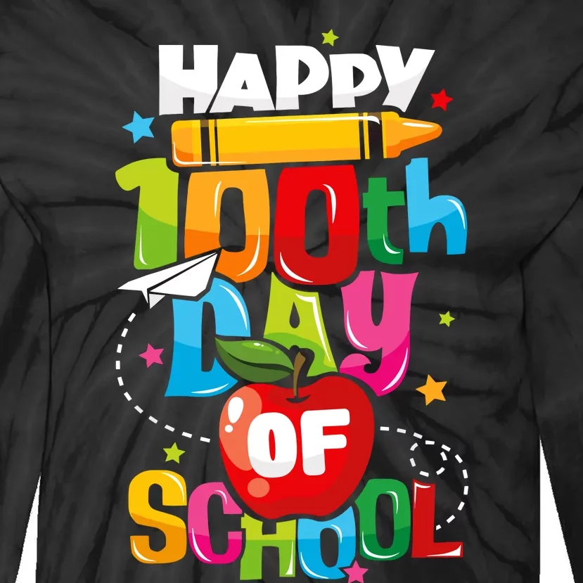 100th Day Of School Teachers Happy 100 Days Tie-Dye Long Sleeve Shirt