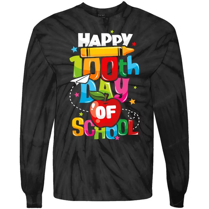 100th Day Of School Teachers Happy 100 Days Tie-Dye Long Sleeve Shirt