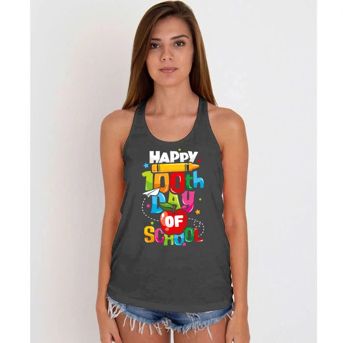 100th Day Of School Teachers Happy 100 Days Women's Knotted Racerback Tank