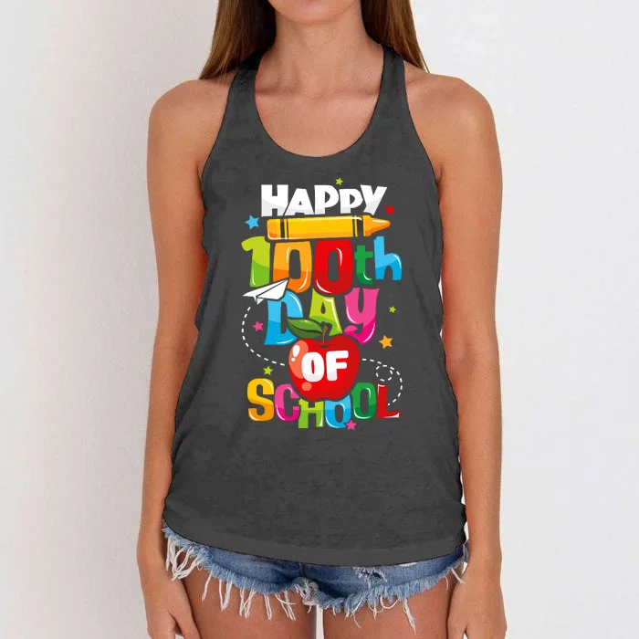 100th Day Of School Teachers Happy 100 Days Women's Knotted Racerback Tank