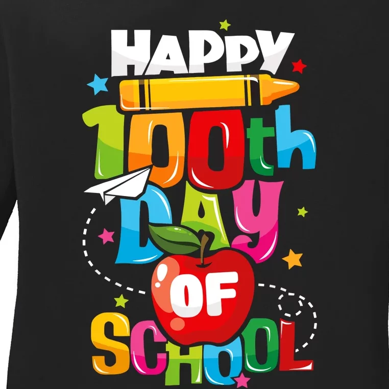 100th Day Of School Teachers Happy 100 Days Ladies Long Sleeve Shirt