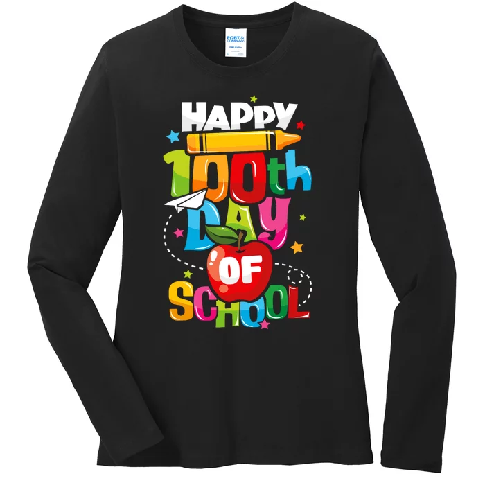 100th Day Of School Teachers Happy 100 Days Ladies Long Sleeve Shirt